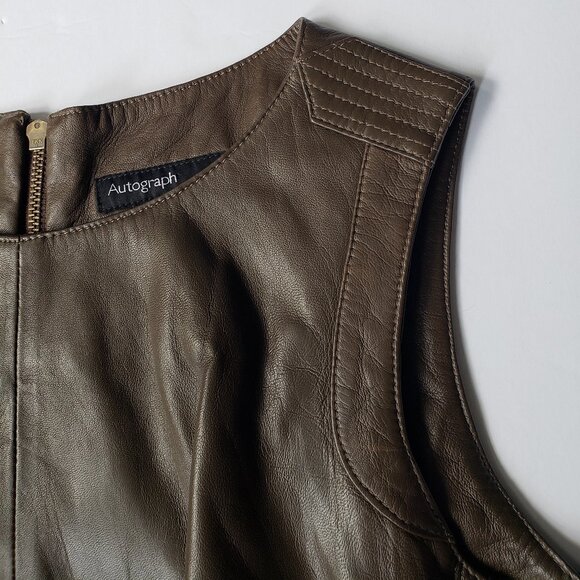 M&S Autograph Leather Sleeveless Brown Sheath Dress - Picture 2 of 11